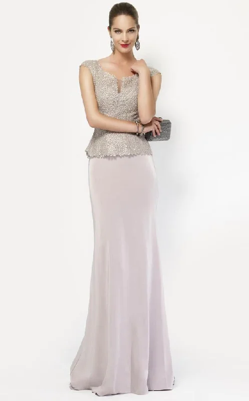 Wedding guest dresses with mesh panels and empire waistsAlyce Paris Cap Sleeve Jeweled Lace Crepe Gown 27105
