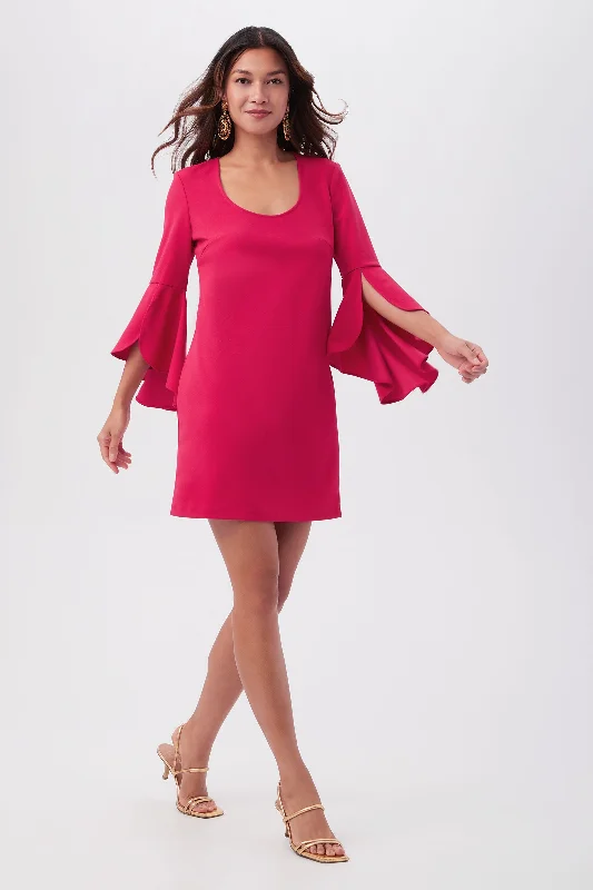 Barbette U-Neck Crepe Knit Cocktail Dress With Bell Sleeves