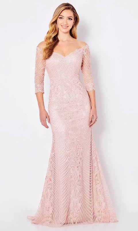 Ruffled - sleeve wedding guest dresses in light blue for a spring weddingCameron Blake - Off Shoulder Lace Evening Dress 221688