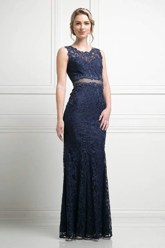 Wedding guest dresses with ruched bodices and spaghetti strapsCinderella Divine - CF067L Floral Lace Mock Two-Piece Sheath Long Formal Dress