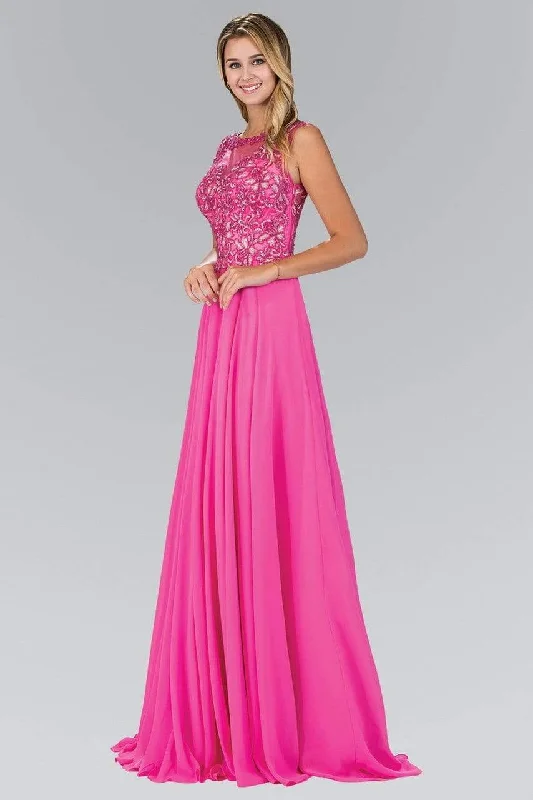 A - line cocktail wedding guest dresses in pastel colorsElizabeth K - GL1410 Beaded Bateau Neck A-Line Gown