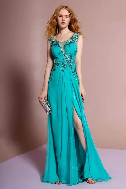 Lace - and - tulle wedding guest dresses with sweetheart necklinesElizabeth K - GL1088 Bejeweled Cap Sleeve Illusion Bateau Dress