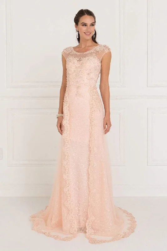 Long - sleeved wedding guest dresses in velvet for a winter weddingElizabeth K Bridal - GL1539 Lace Embellished Illusion Jewel Sheath Dress Long - sleeved wedding guest dresses in velvet for a winter weddingElizabeth K Bridal - GL1539 Lace Embellished Illusion Jewel Sheath Dress