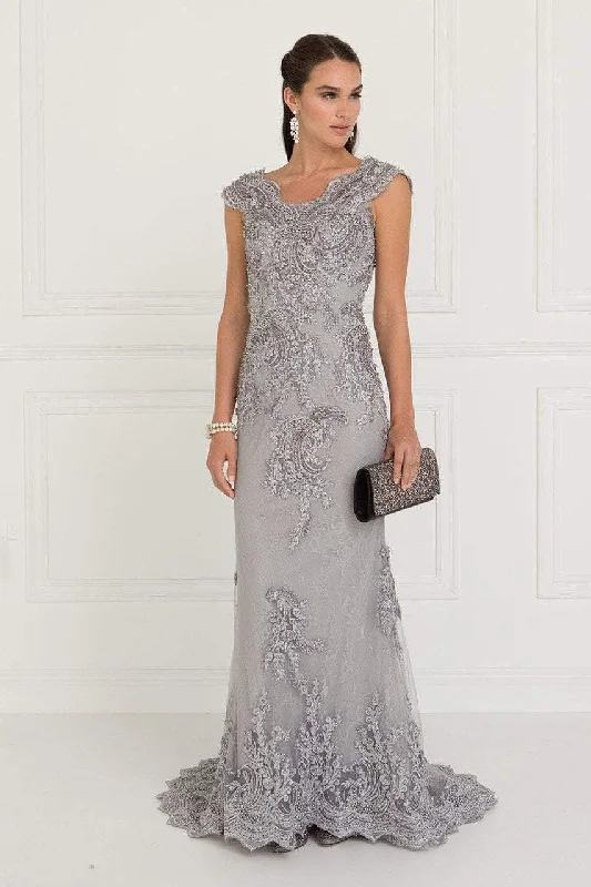 Wedding guest dresses with mesh panels and empire waistsElizabeth K - GL1540 Lace Embroidered V-neck Sheath Dress Wedding guest dresses with mesh panels and empire waistsElizabeth K - GL1540 Lace Embroidered V-neck Sheath Dress