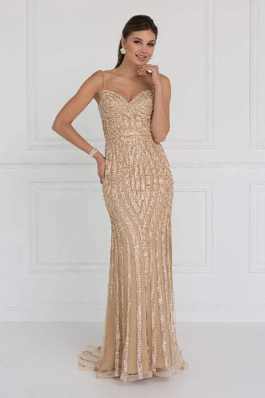 Wedding guest dresses with fringe accents for a bohemian - inspired weddingElizabeth K - GL1543 Rhinestone Accented Sweetheart Sheath Dress