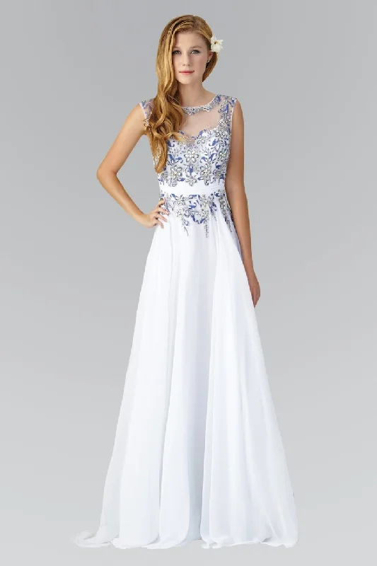 Maxi wedding guest dresses with floral prints for summer weddingsElizabeth K - GL2056 Jewel Illusion Embellished Gown