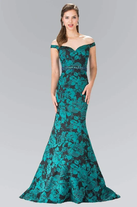 Wedding guest dresses with abstract prints and long trainsElizabeth K - GL2245 Mock Off-Shoulder Floral Print Mermaid Gown Wedding guest dresses with abstract prints and long trainsElizabeth K - GL2245 Mock Off-Shoulder Floral Print Mermaid Gown