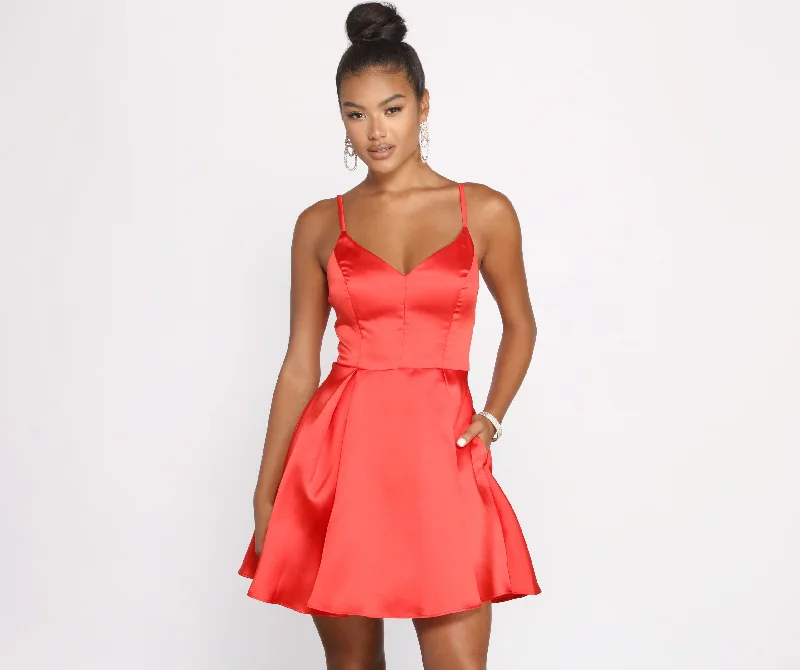 Mini dresses with embroidered details for a unique touchEllie Sleeveless Satin Party Dress