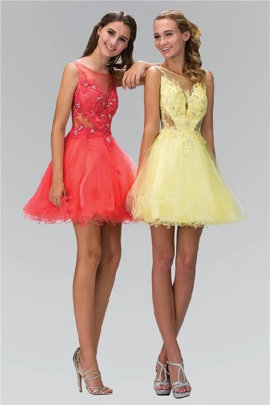 Strapless wedding guest dresses with rhinestone - studded bodicesSleeveless Prom Short Dress Homecoming