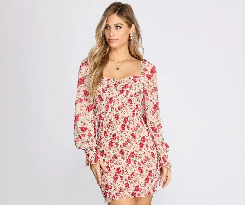 Fleur Paradise Chiffon Smocked Mini Dress