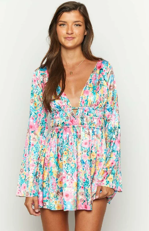 Genovia Floral Long Sleeve Mini Dress