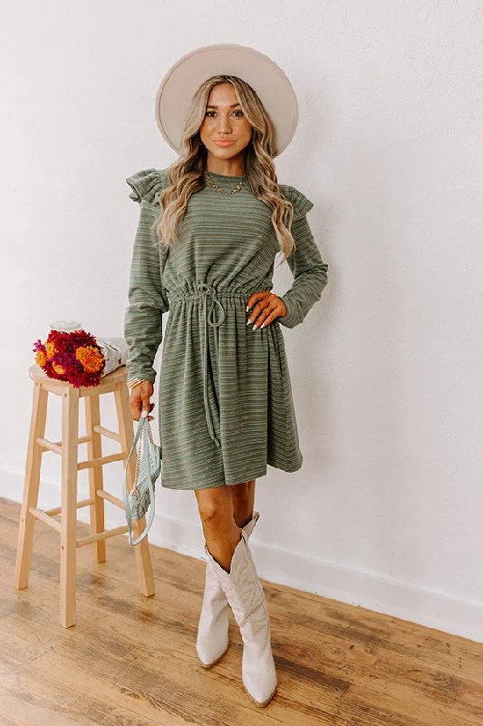 Mini dresses with spaghetti straps for a delicate lookHarvest Harmony Stripe Mini Dress in Olive