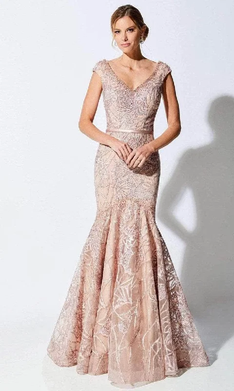 Wedding guest dresses with belted waists and knee - length skirtsIvonne D - 221D53 Embroidered V-Neck Evening Dress