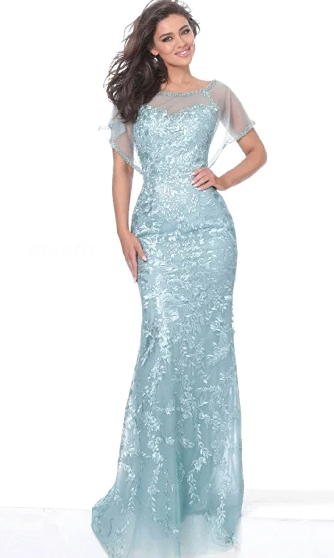 Sleeveless wedding guest dresses with ruffled hemsJovani 04458 - Embroidered Illusion Formal Dress