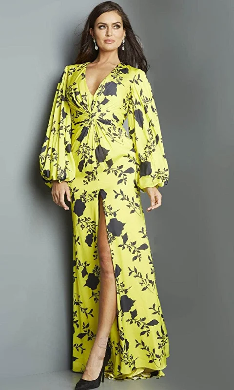 Sleeveless wedding guest dresses with pleated bodicesJovani 09453 - Satin Floral Long Evening Dress