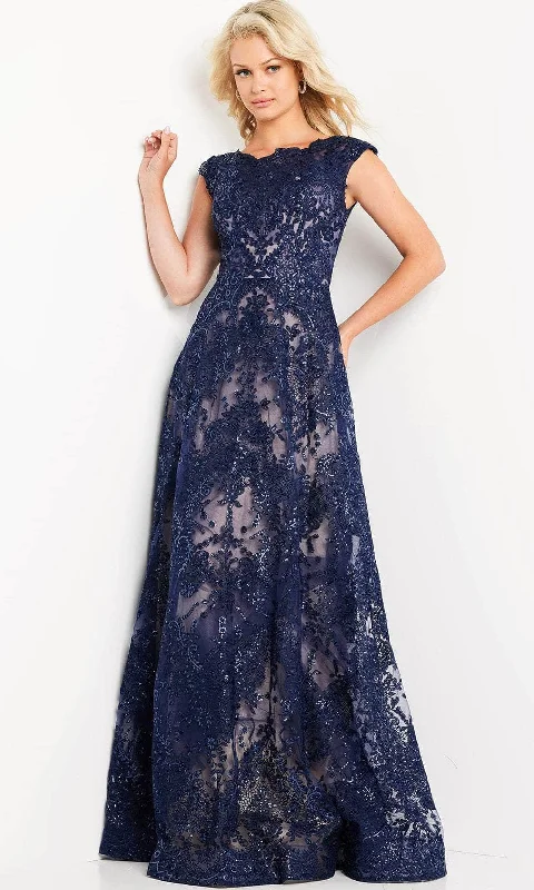 Wrap - style wedding guest dresses with bow accentsJovani 09501 - Beaded Lace Evening Dress