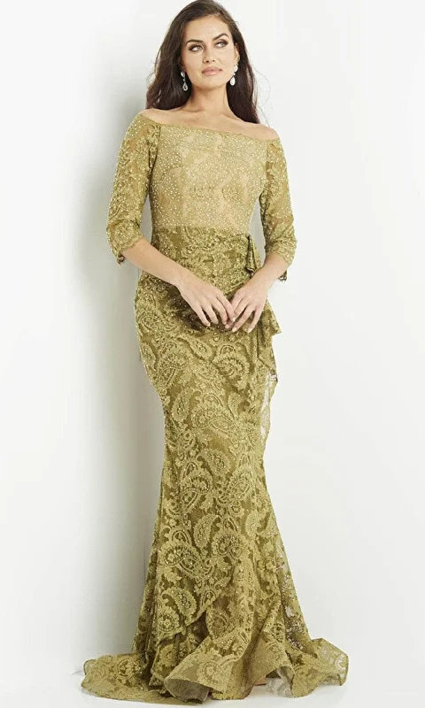 Wedding guest dresses with button - down fronts and A - line silhouettesJovani 23811 - Olive Embellished Lace Evening Gown