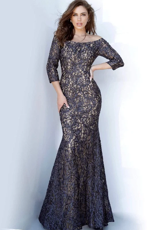 Jovani - 2900 Off-Shoulder Beaded Lace Trumpet Dress