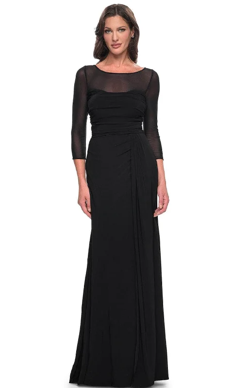 Cotton wedding guest dresses with smocked details for a casual weddingLa Femme 30230SC - Illusion Bateau Jersey Evening Dress