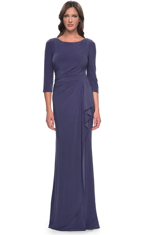 Ribbed - texture wedding guest dresses in neutral colorsLa Femme 30814SC - Jersey Quarter Sleeve Evening Dress
