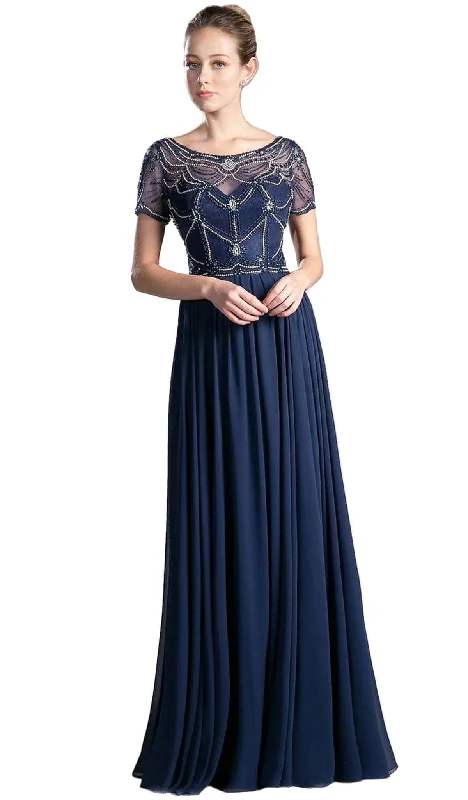 Sleeveless wedding guest dresses with ruffled hemsLadivine CD0123 - Jewel Beaded Short Sleeves Mother of the Bride Dress