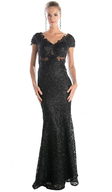 Long - sleeved wedding guest dresses in velvet for a winter weddingLadivine CF065 - Lace V-Neck Evening Gown