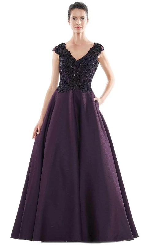 Midi wedding guest dresses in navy blue for a formal affairMarsoni by Colors - Lace Applique Ballgown MV1088
