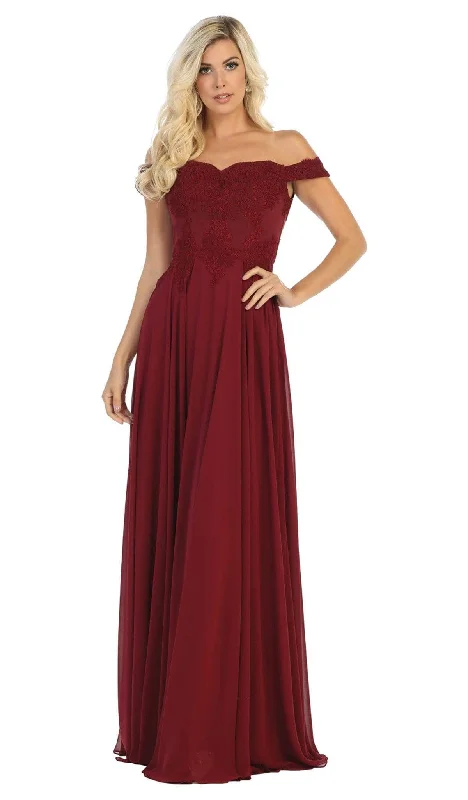 Lace - trimmed wedding guest dresses in blush pinkMay Queen - MQ1644B Embroidered Off-Shoulder A-Line Dress Lace - trimmed wedding guest dresses in blush pinkMay Queen - MQ1644B Embroidered Off-Shoulder A-Line Dress
