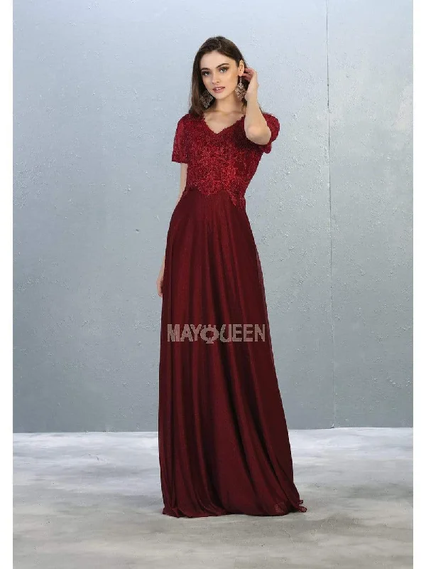 Metallic wedding guest dresses for a glamorous weddingMay Queen - MQ1794 Appliqued Short Sleeve Bodice Glitter Long Dress Metallic wedding guest dresses for a glamorous weddingMay Queen - MQ1794 Appliqued Short Sleeve Bodice Glitter Long Dress