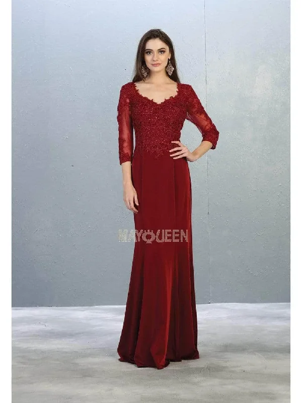 Lace - and - tulle wedding guest dresses with sweetheart necklinesMay Queen MQ1811 - Embroidered Top Scoop Formal Dress