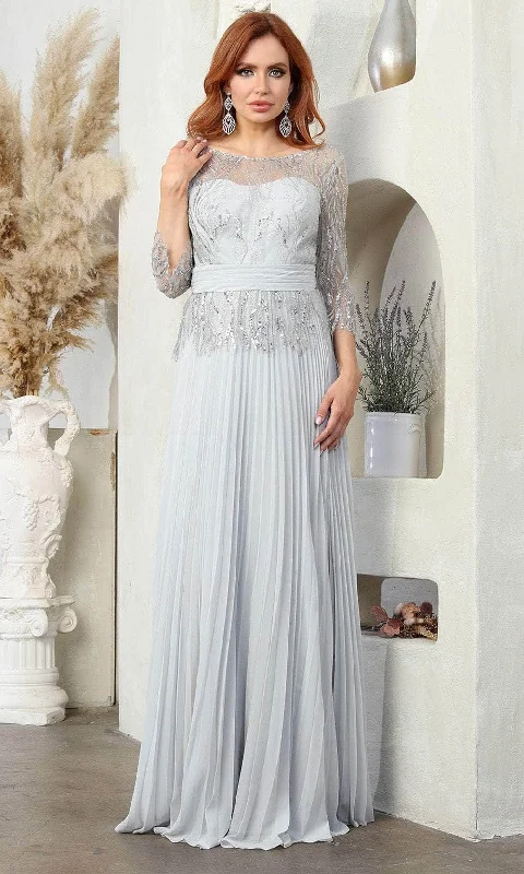 Wedding guest dresses with mesh panels and empire waistsMay Queen MQ2007 -Quarter Sleeve Lace Applique Evening Dress