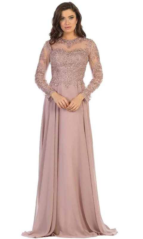 Sequined wedding guest dresses for an evening weddingMay Queen - RQ7732 Embroidered Long Sleeve Bateau A-line Dress Sequined wedding guest dresses for an evening weddingMay Queen - RQ7732 Embroidered Long Sleeve Bateau A-line Dress