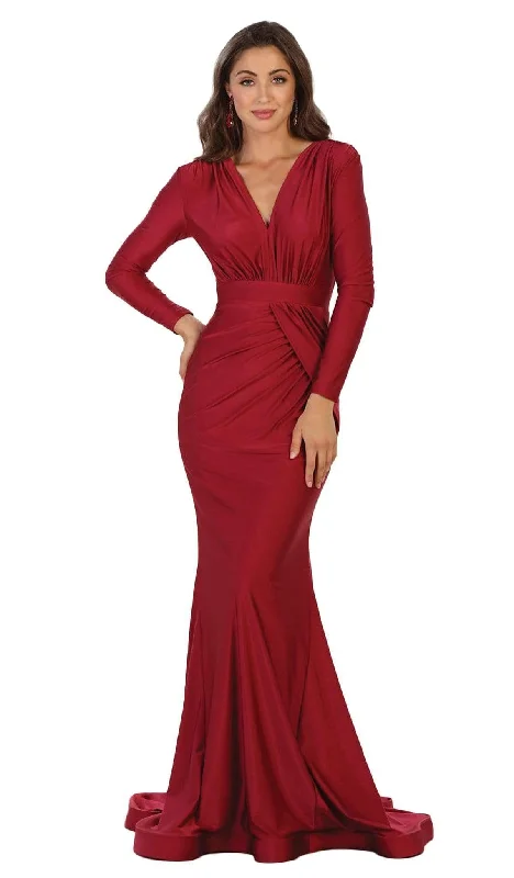 Wrap - style wedding guest dresses with bow accentsMay Queen - Ruched Deep V-neck Sheath Evening Dress MQ1530 Wrap - style wedding guest dresses with bow accentsMay Queen - Ruched Deep V-neck Sheath Evening Dress MQ1530