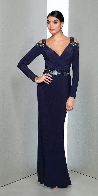 Asymmetric - hem wedding guest dresses in metallic huesMIGNON - Ruched V-Neckline Evening Gown VM1590B