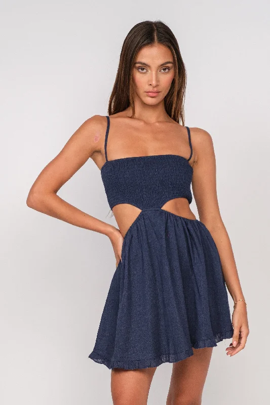 Mini dresses with ribbed textures for a unique appearanceNadia Navy Blue Cutout Mini Dress