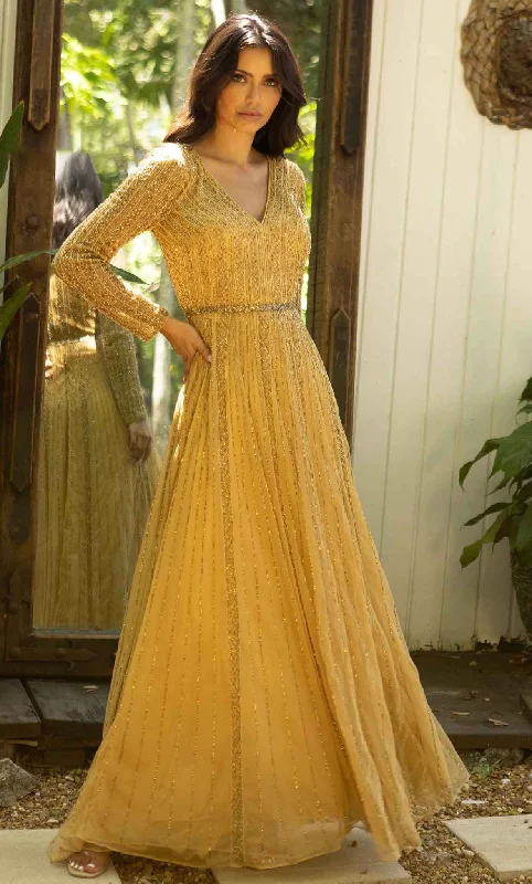 Wedding guest dresses with high - low hems and floral appliquesPrimavera Couture 12010 - Modest Long Sleeve A-line Gown