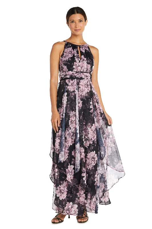 Ribbed - texture wedding guest dresses in neutral colorsR&M Richards 7928 Long Formal Floral Halter Dress