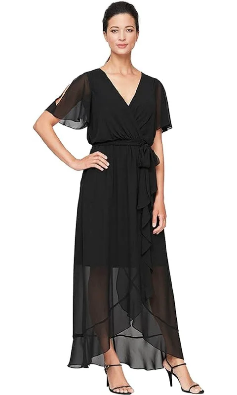 Wedding guest dresses with puff sleeves and knee - length hemsSLNY 9170657 - Sheer Sleeve Blouson Bodice Dress