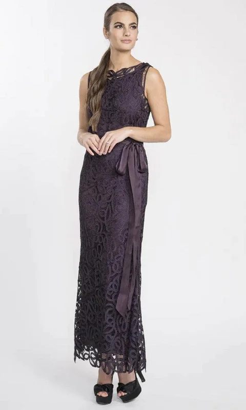 Wedding guest dresses with ruched bodices and spaghetti strapsSoulmates D1312 - Sleeveless Lace Bateau Neck Long Dress