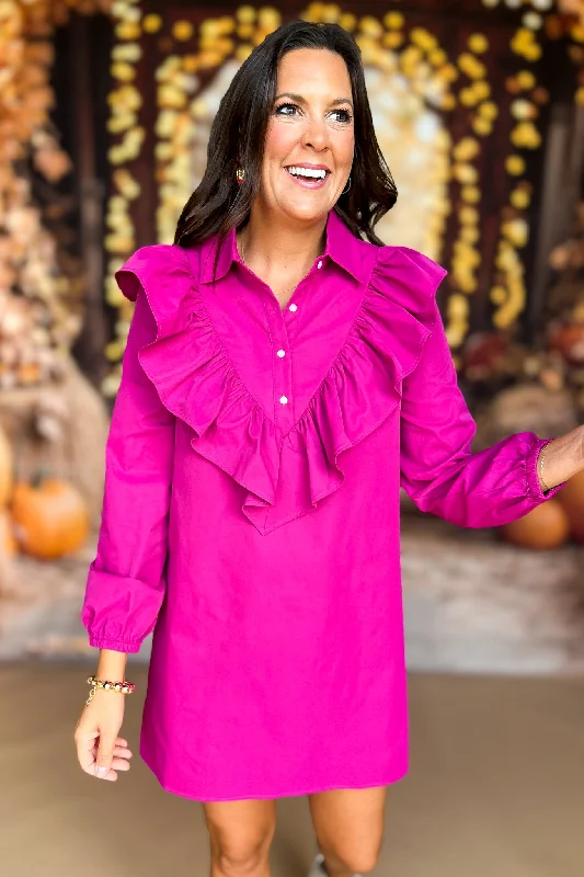 Mini dresses with ruched bodices for a feminine touchSSYS The Finley Ruffle Detail Dress In Magenta