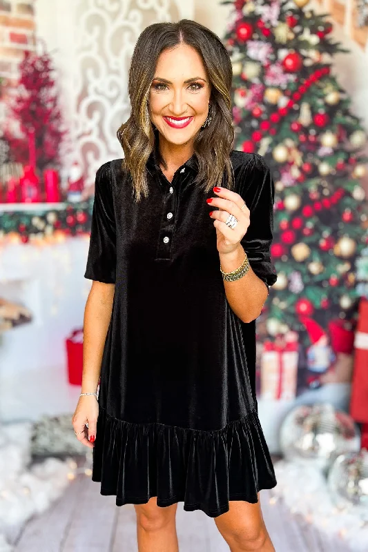 Mini dresses with high - low hems for a modern twistSSYS The Velvet Phoebe Smocked Long Sleeve Dress In Black