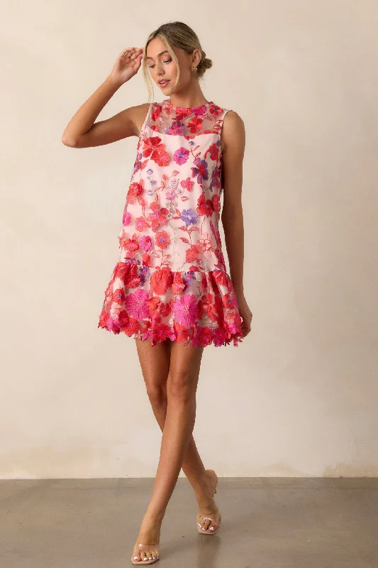 Take A Moment Light Pink Floral Embroidered Mini Dress