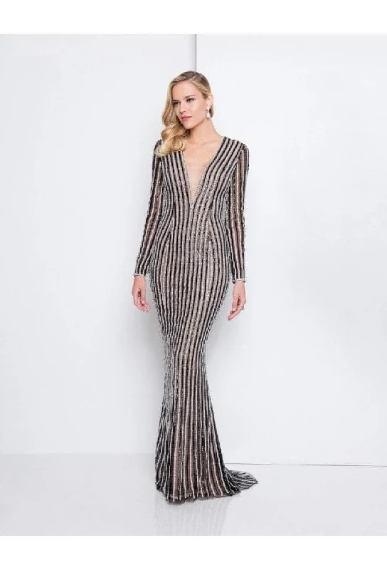 Sheer wedding guest dresses with lace inserts and long sleevesTerani Couture - 1811GL6436 Embellished Deep V-neck Sheath Dress