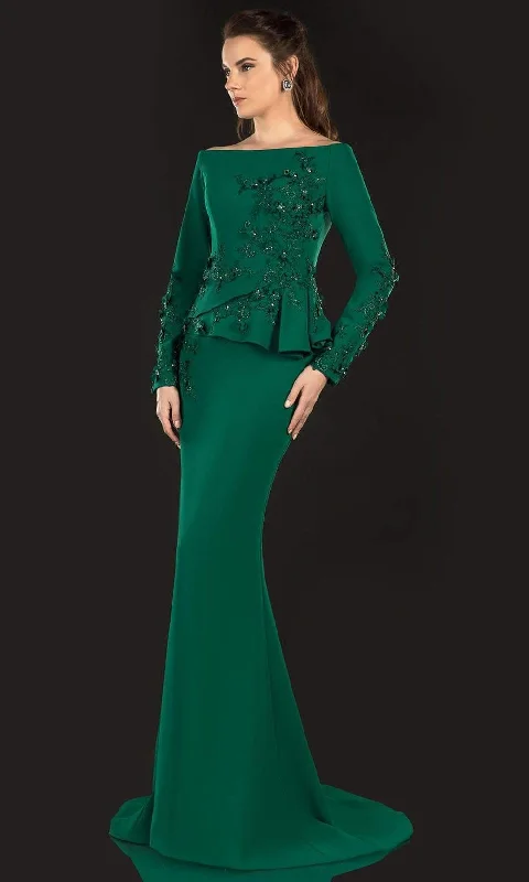Wedding guest dresses with empire waists and tulle skirtsTerani Couture - 2021M2988 Beaded Lace Long Sleeve Trumpet Dress