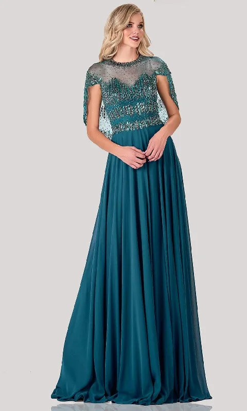 Long - sleeved wedding guest dresses in velvet for a winter weddingTerani Couture - 2111M5295 Embellished Jewel Neck A-line Gown