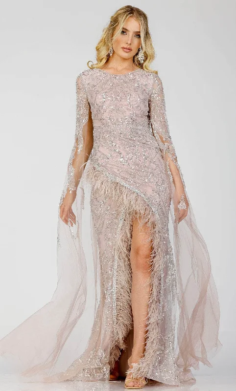 Wedding guest dresses with cut - out details and midi lengthsTerani Couture 231E0494 - Beaded Cape Sleeve Evening Gown