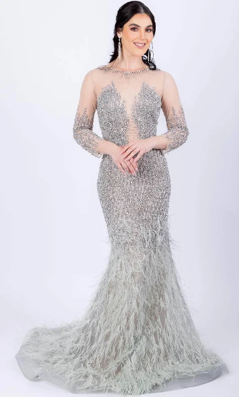 Asymmetric - hem wedding guest dresses in metallic huesTerani Couture 232GL1437 - Embroidered Mermaid Evening Dress