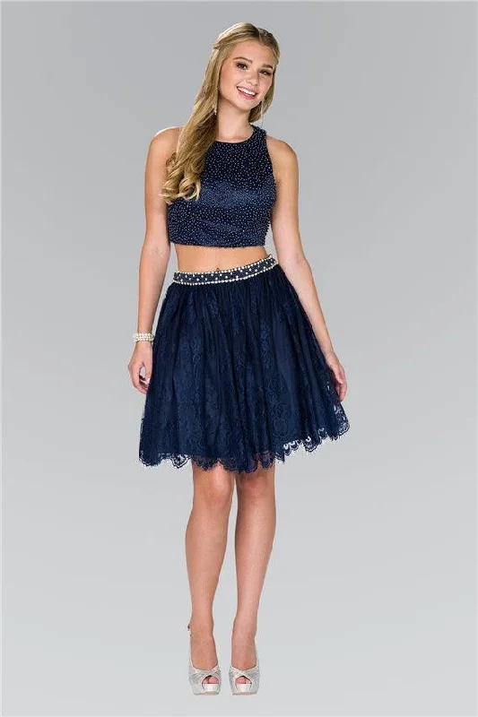 Tea - length wedding guest dresses with polka dot patternsTwo Piece Prom Dress Formal Cocktail