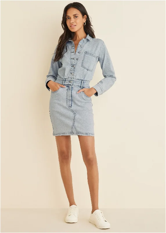 Mini dresses with asymmetric hems for a fashion - forward lookDenim Shirt Dress - Light Wash
