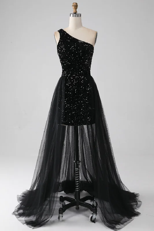 A - line cocktail dresses with floral embroidery for spring partiesA-Line Black One Shoulder Sequins Prom Dress A - line cocktail dresses with floral embroidery for spring partiesA-Line Black One Shoulder Sequins Prom Dress